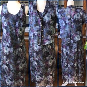 K & COMPANY PETITE SIZE 12p 2-PIECE SLEEVELESS DRESS WITH CAP SLEEVE JACKET EUC